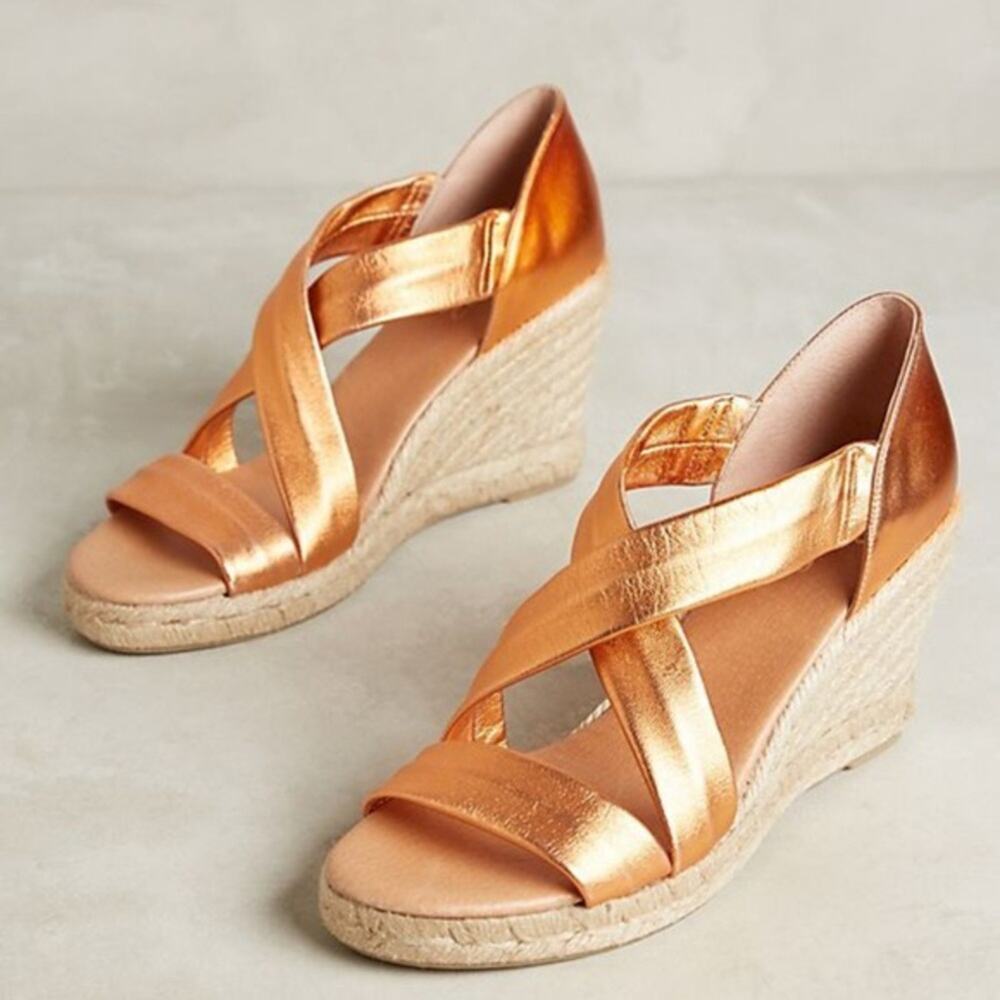 Anthropologie Pinaz Espradilles Gold Copper Metallic Strappy Summer Heel 40